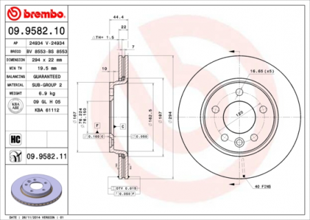BREMBO TAKAJARRULEVY VW TRANSPORTER T5 294mm